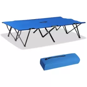 Image of Double Camping Folding Cot Outdoor Portable Sunbed w/ Carry Bag, Blue - Outsunny