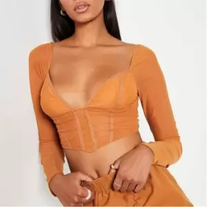 Image of I Saw It First Mesh Corseted Long Sleeve Top - Orange