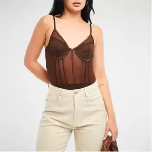 Image of Missguided Mesh Underwire Bodysuit - Brown