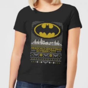 Image of DC Seasons Greetings From Gotham Womens Christmas T-Shirt - Black - S