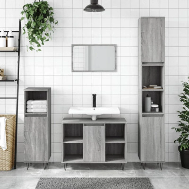 Image of VIDAXL Bathroom Cabinet Grey Sonoma 30x30x100cm Engineered Wood Vidaxl 8720845875732