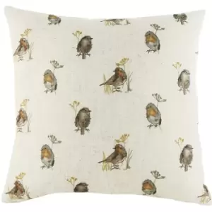 Image of Evans Lichfield Oakwood Robin Cushion Cover (One Size) (Off White/Brown/Orange)