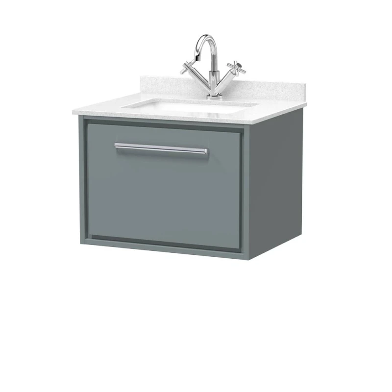 Image of Balterley 600mm Wall Hung Single Drawer with Marble Worktop Basin - Coastal Grey Grey Unisex