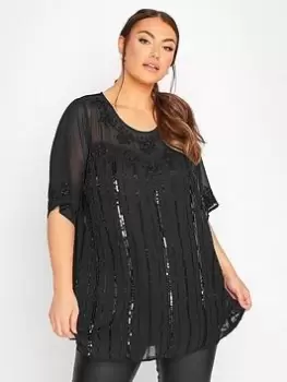Image of Yours Sequin Hand Embellished Chiffon Blouse - Black, Size 18, Women