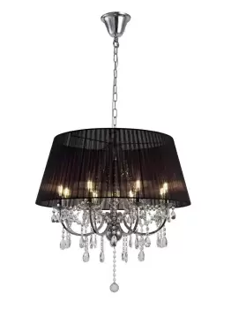 Image of Olivia Ceiling Pendant with Black Shade 8 Light Polished Chrome, Crystal