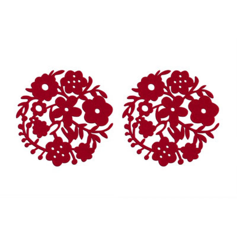 Image of Premier Housewares Felt Place Settings Set Of Two Red Felt Flower Design Placemats Red