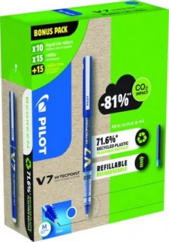 Image of Pilot Greenpack V7 Eco 0.7mm Blue 10 Pens and 30 Refills