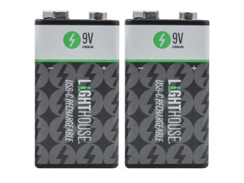 Image of Lighthouse USB-C Rechargeable Li-ion 9v Battery Pack of 2 BATUSB9V