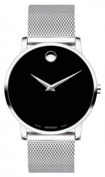 Image of Movado Mens Museum Stainless Steel Mesh Braclet Black Dial Watch