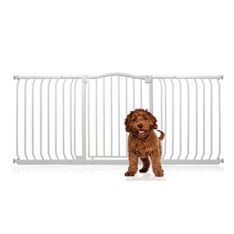 Image of Bettacare Curved Top Dog Gate, 161Cm - 170Cm, Matt White, Pressure Fit Pet Gate For Dog And Puppy, Pet And Dog Barrier