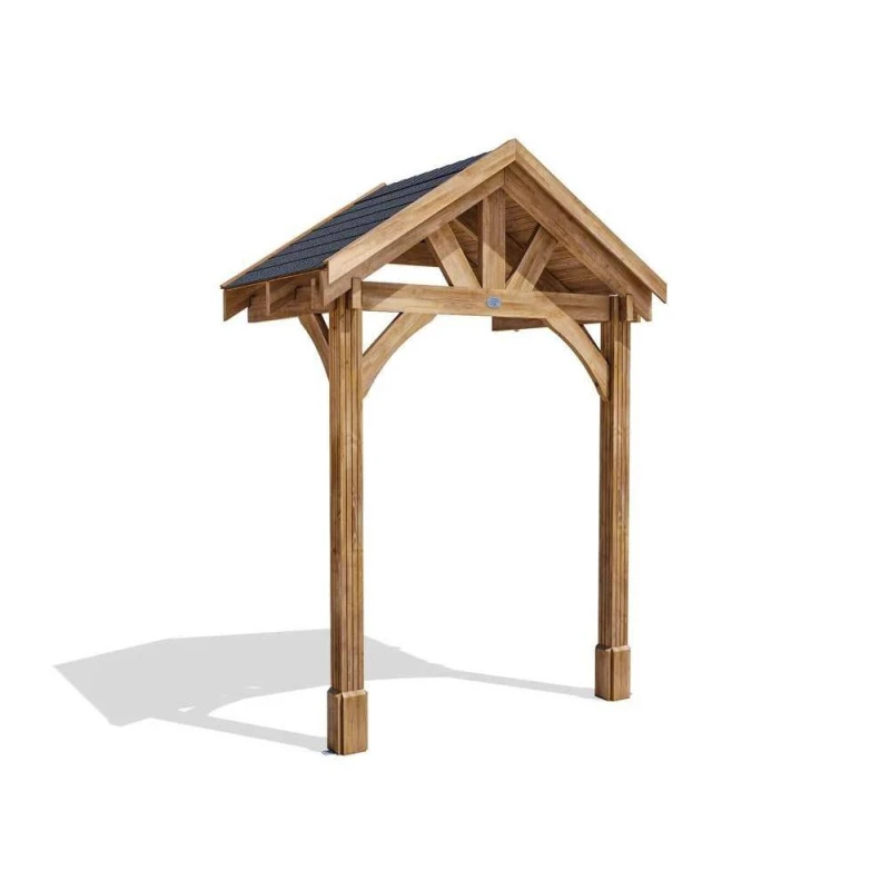 Image of Dunster House Wooden Porch Canopy Kit 2M X 1.5M Door Shelter Black Roof Shingles Included Thunderdam Full Height 2 Post
