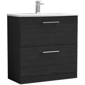 Image of Nuie Arno Charcoal Black 800mm 2 Drawer Vanity Unit with 30mm Profile Curved Basin - ARN635G - Charcoal Black