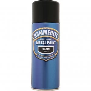 Image of Hammerite Smooth Finish Aerosol Metal Paint Satin Black 400ml