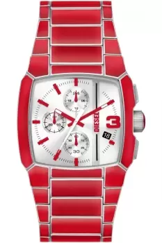 Image of Diesel Mens Cliffhanger Chronograph, Red Enamel and Stainless Steel Watch, DZ4637