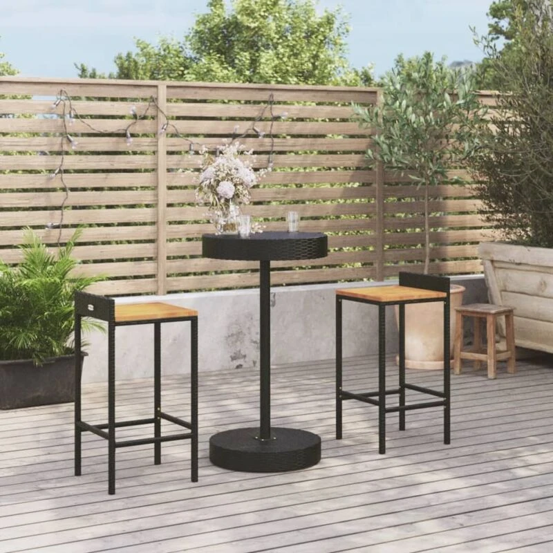 Image of VIDAXL 3 Piece Garden Bar Set Black Poly Rattan&Solid Wood Acacia vidaXL 8720845880958