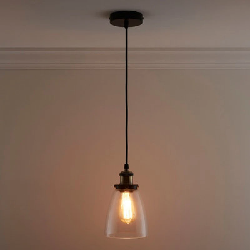 Image of K Living Eve One Light Hanging Clear Glass Ceiling Pendant With Filament Bulb