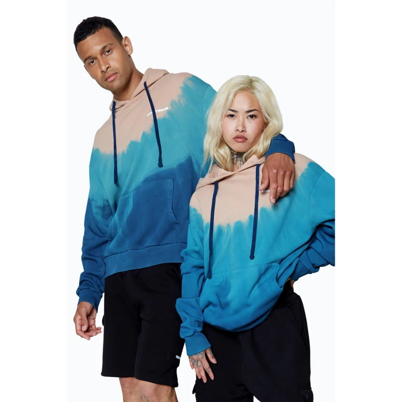 Image of Hype Continu8 Beige / Navy Tie-Dye Mushroom Boxy Hoodie Multi unisex