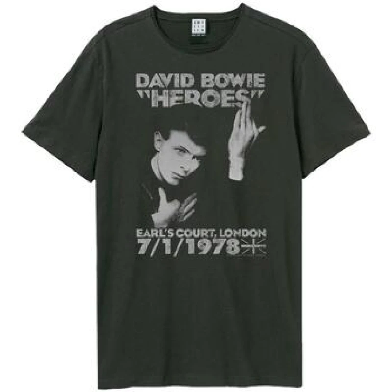 Image of Amplified Amplified Men Heroes 1978 David Bowie T-Shirt in Charcoal Size: X-Small Charcoal XS Male 5063527284150