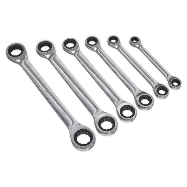 Image of Genuine SEALEY S0636 Double End Ratchet Ring Spanner Set 6pc Metric