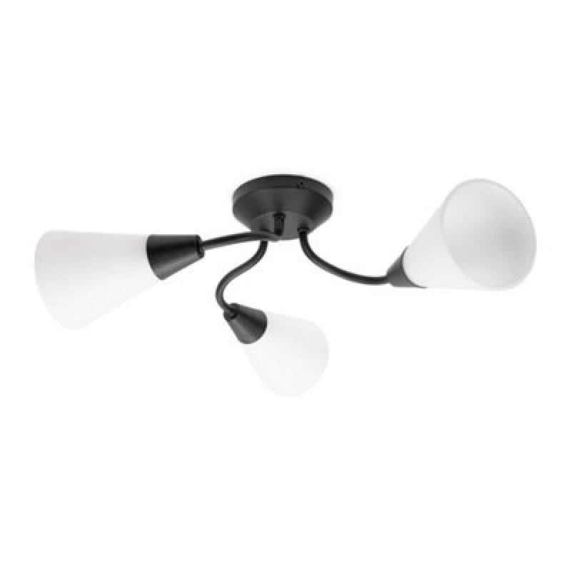Image of ValueLights Kristina 3 Way Curved Metal Flush Ceiling Light with Frosted White Shades Black