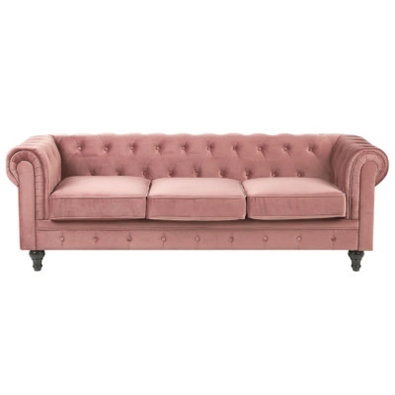 Image of Beliani Sofa 3 Seater Chesterfield Velvet Pink
