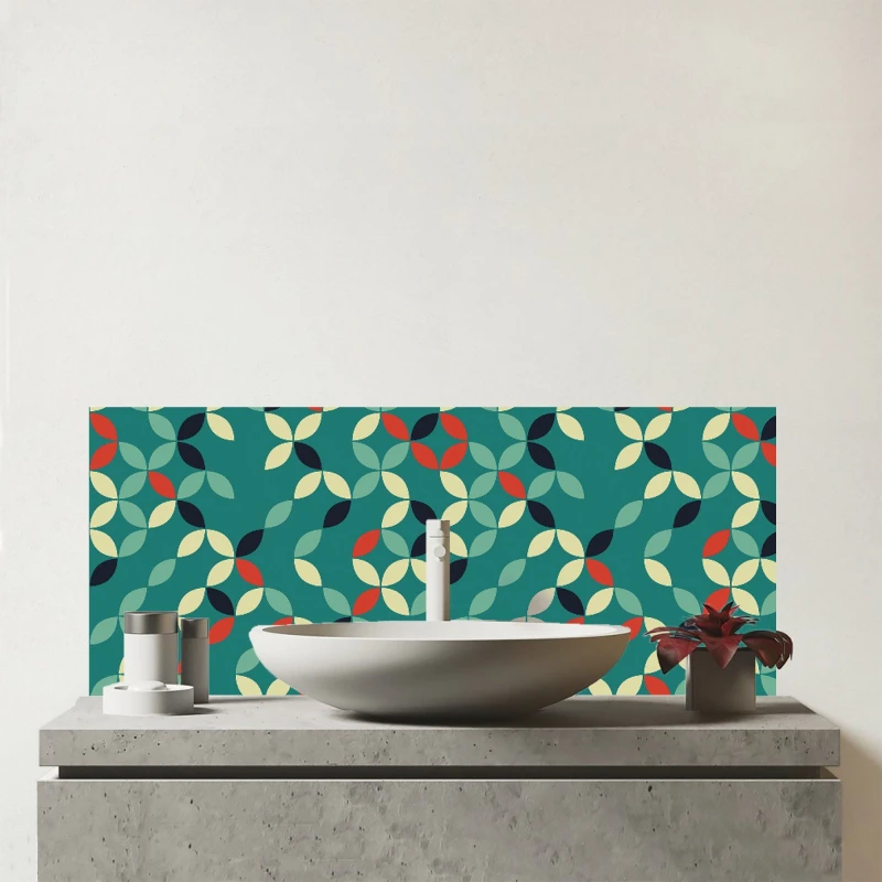 Image of Warren Reed - Designer Geometric Pattern Design Glass Bathroom Splashback in Green Green Unisex