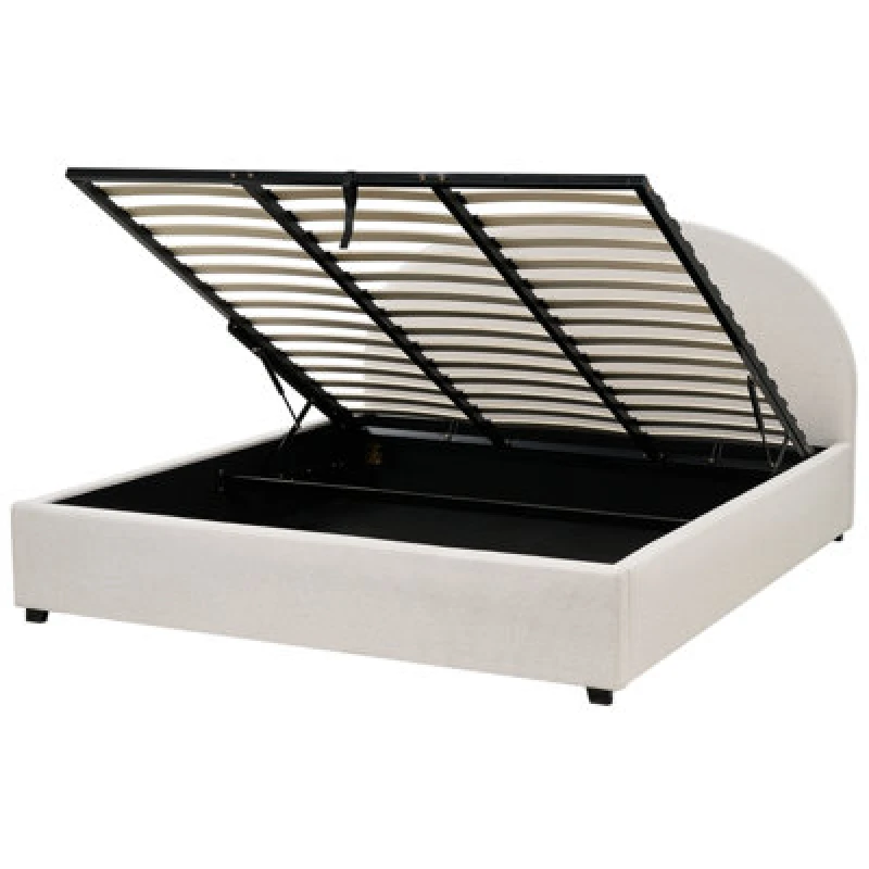 Image of Beliani Ottoman Bed Fabric Vaucluse 180 X 200 Cm (Eu Super King) Light Beige