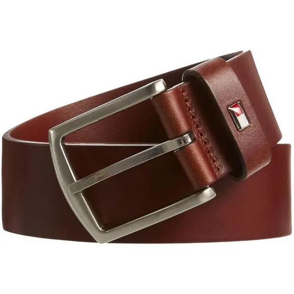 Image of Tommy Jeans Dark Tan Denton Rounded Buckle Leather Belt