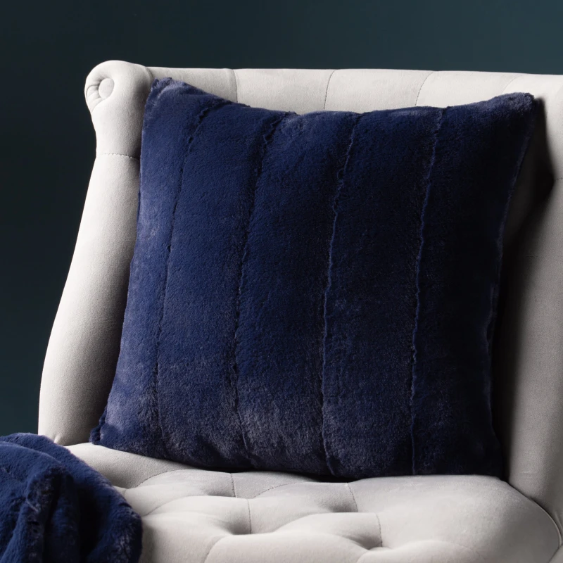 Image of Paoletti Paoletti Empress Alaskan Faux Fur Cushion in Navy Size: 45cm x 45cm Navy 45cm x 45cm Unisex 5025532722515