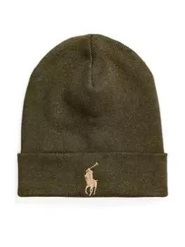 Image of Polo Ralph Lauren Pima Cotton Knitted Beanie Hat, Olive, Men
