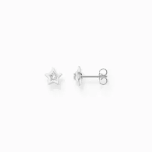 Image of Charming Sterling Silver Enamel Zirconia White Star Earrings H2273-041-14