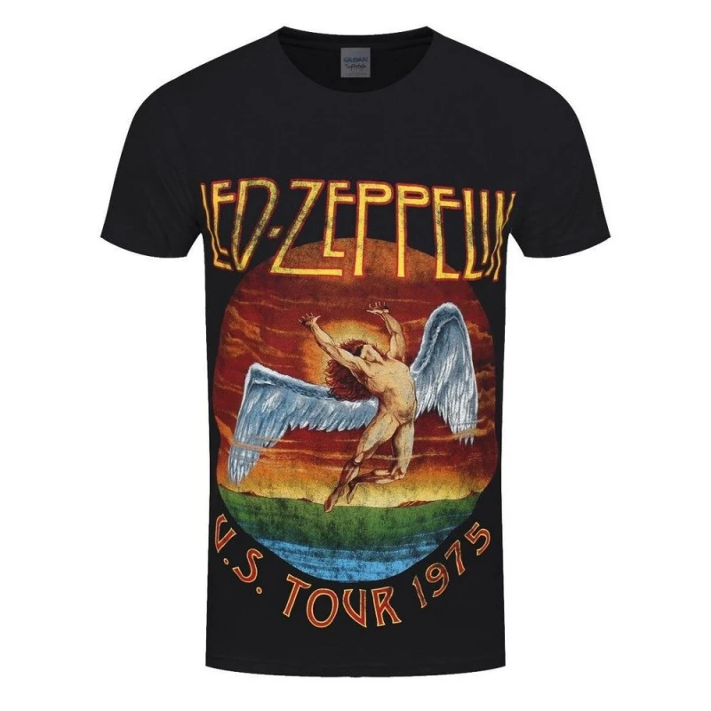 Image of Led Zeppelin LED Zeppelin Men USA Tour '75 T-Shirt in Black Size: large Black L Male 5063238456006