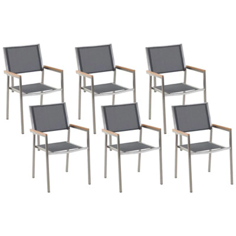 Image of Beliani Set Of 6 Garden Chairs Grosseto Stainless Steel Grey