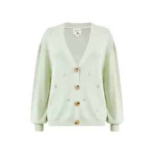 Image of Yumi Green Knitted Embroidered Daisy Cardigan - Green