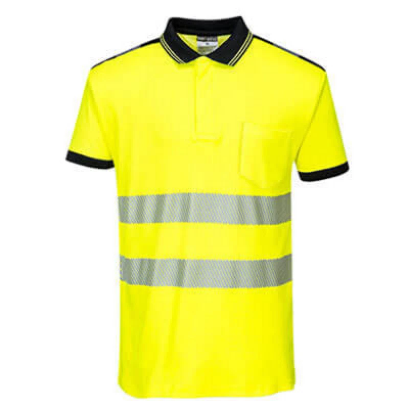 Image of Portwest PW3 Hi Vis Cotton Comfort Polo Short Sleeve Shirt T180YBR5XL Colour: Yellow / Black