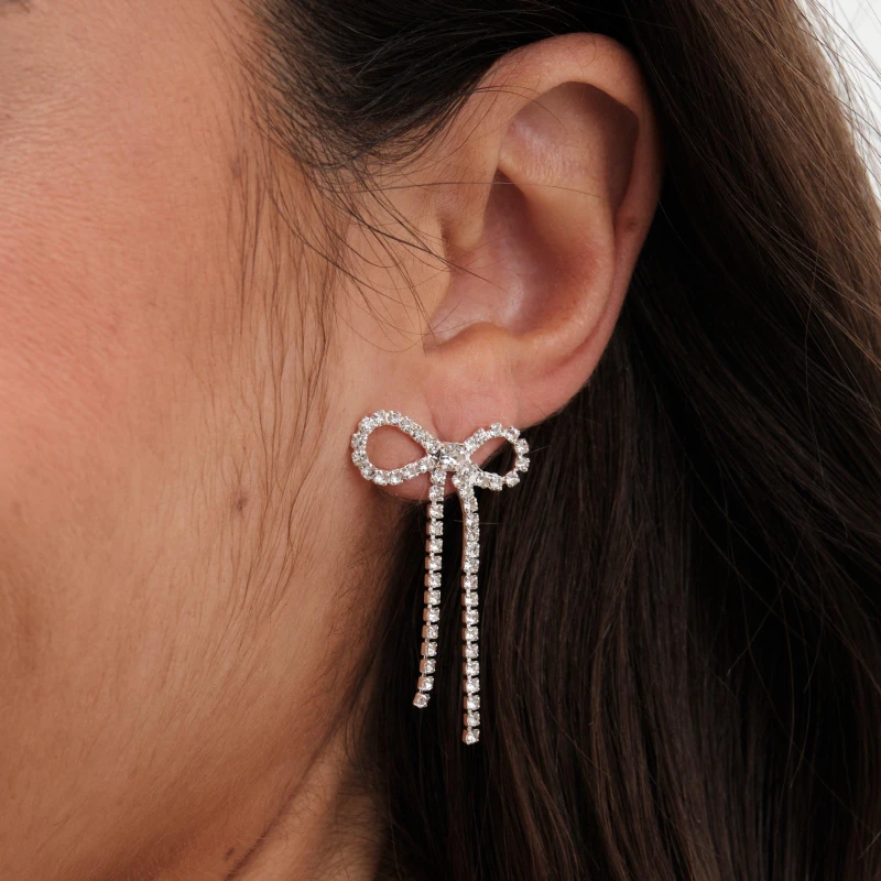 Image of Jon Richard Silver Plated Crystal Bow Earrings Jewellery Sets One Size Silver 70550711000