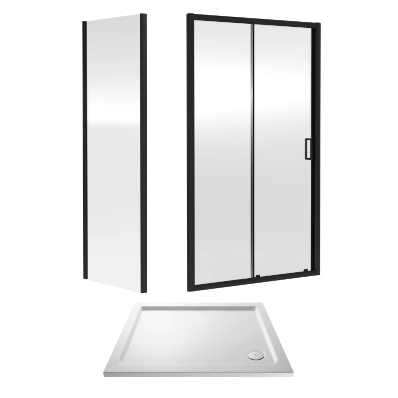 Image of Balterley Ruwa Sliding Shower Suite: 6mm Glass Tray Door Panel 1000x800mm Black Unisex