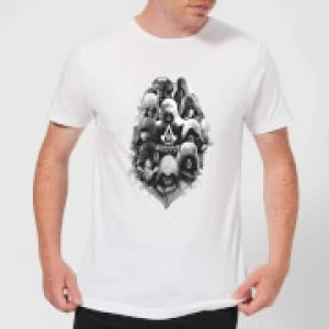 Image of Assassins Creed Greyscale Hooded Faces Mens T-Shirt - White