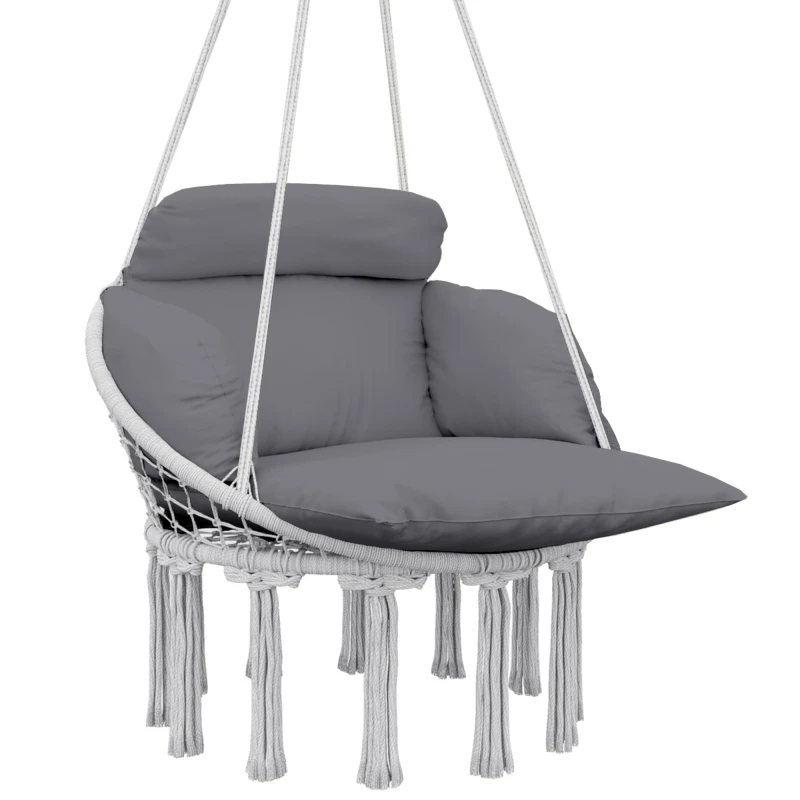 Image of Outsunny Hammock Chair - Boho Hanging Swing Chair with Cushion - Dark Grey TJ Hughes 5063603690462