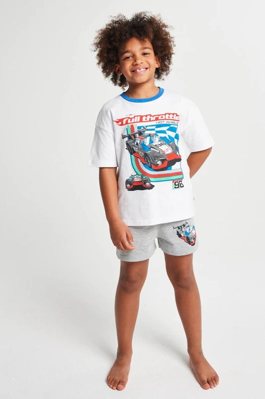 Image of Brand Threads Hot Wheels Short Pyjama Set in White Size: 5-6 Years White Unisex 5-6 Years