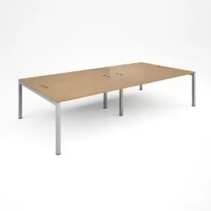 Image of Bench Desk 4 Person Rectangular Desks 3200mm Oak Tops With Silver Frames 1600mm Depth Connex