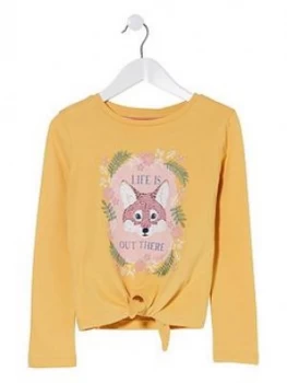 Image of Fatface Girls Long Sleeve Fox Tie Front T-Shirt - Ochre