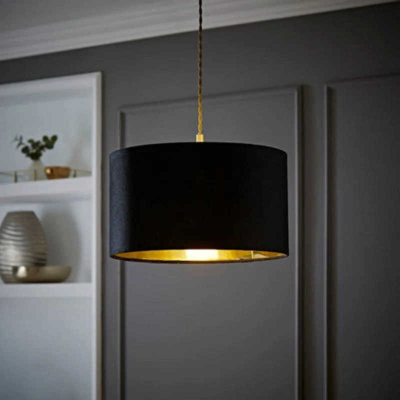 Image of ValueLights ValueLights Reni Black Velvet with Metallic Gold Inner Easy Fit Ceiling Lamp Shade Size: Medium Black Medium Unisex 5016529270614