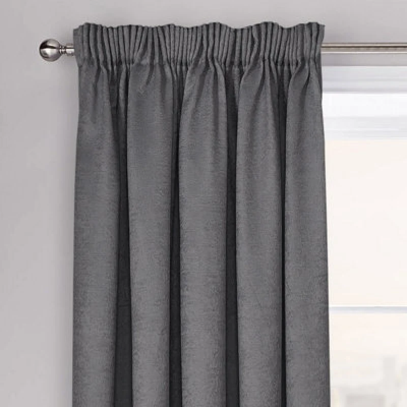 Image of Velosso Westwood Dimout Pencil Pleat Curtains in Charcoal Size: 228cm width x 228cm drop Charcoal Unisex 228cm width x 228cm drop