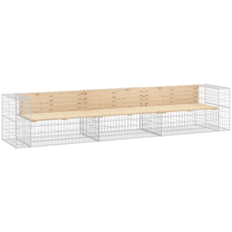 Image of vidaXL Garden Bench Gabion Design 347x71x65.5cm Solid Wood Pine, Brown 3196254