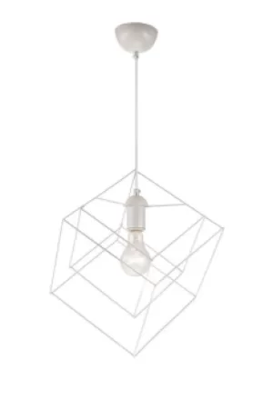 Image of Wire Frame Pendant Ceiling Light White, 1x E27