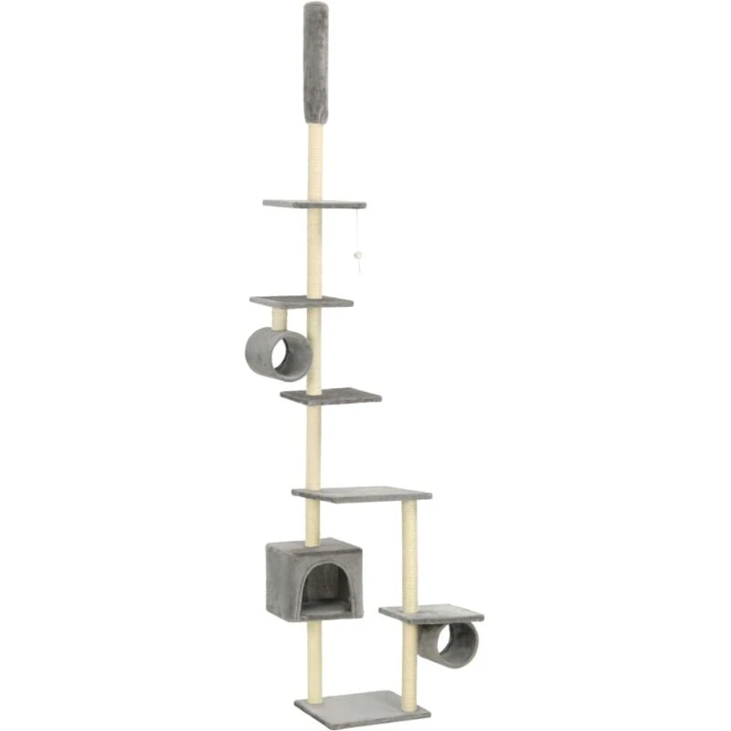 Image of vidaXL Cat Tree with Sisal Scratching Posts 260cm Grey Kitten Playhouse Tower