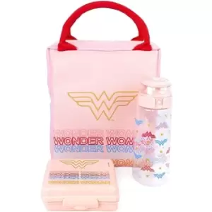 Image of Wonder Woman Rectangular Lunch Bag Set (Pack of 3) (One Size) (Pink) - Pink