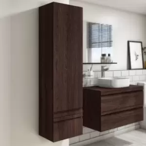 Image of Dark Wood Effect Wall Mounted Tall Bathroom Cabinet 400mm - Boston