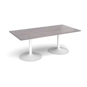 Image of Trumpet base rectangular boardroom table 2000mm x 1000mm - white base and grey oak top